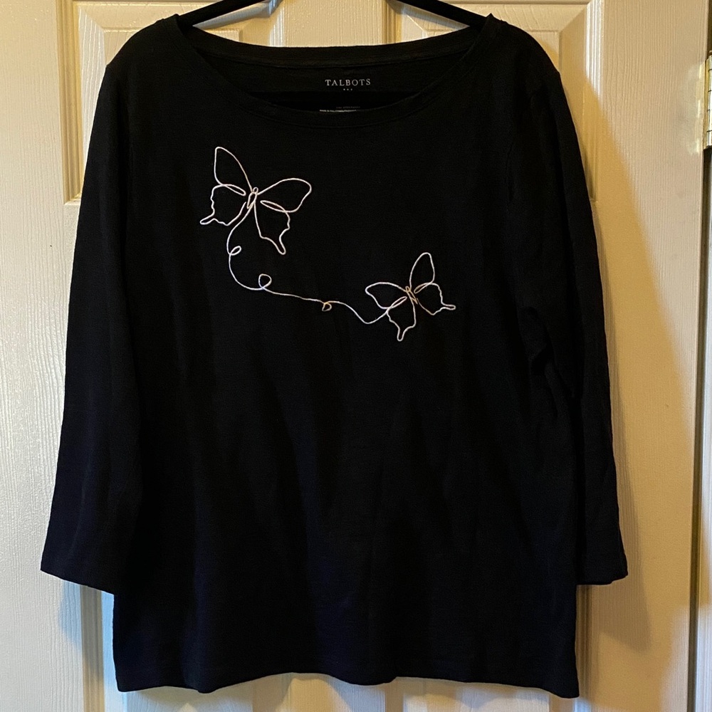 Talbots Black Top with Butterfly Design